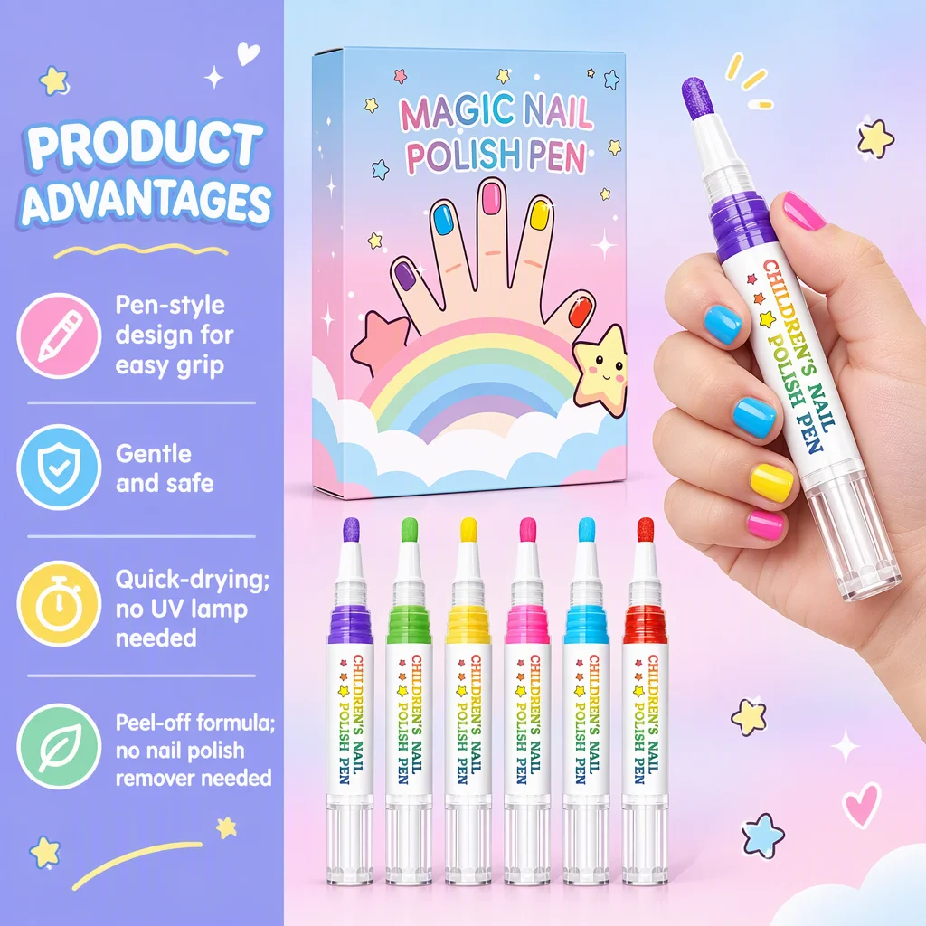 Kids Nail Art Marker Pen Set, Easy Grip Design, Natural Quick Dry,Mild Formula,Peelable, Portable, Parent-child DIY Nail Art Kit