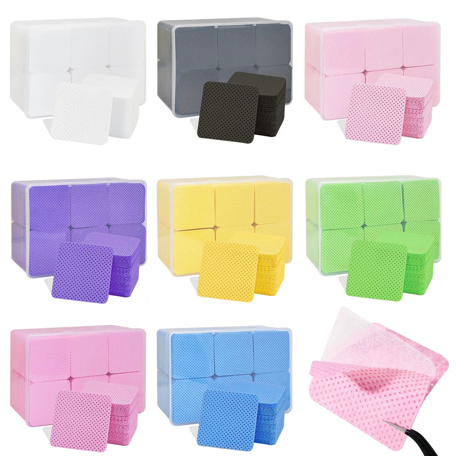 1080/200PCS 스퀘어/하트/나비/매화/보풀없는 천 네일 타월, 매니큐어 제거 패드 속눈썹 연장 습식 타월