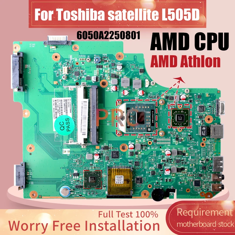 6050A2250801 For Toshiba satellite l505d Laptop Motherboard AMD Athlon AMD CPU Notebook Mainboard