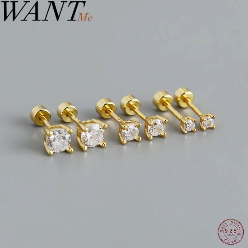 WANTME 925 Sterling Silver Simple Fashion Screw Piercing Stud Earrings for Women Hot Sale Versatile Ear Bone Jewelry Accessories