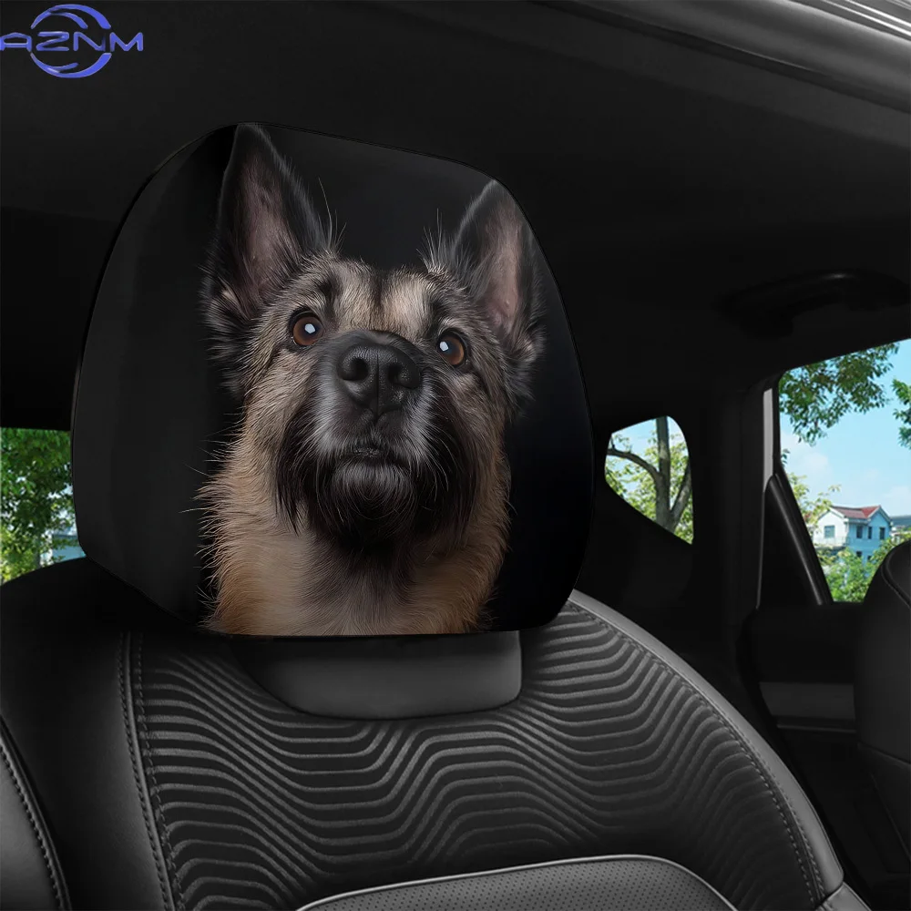 2pcs German Shepherd Printed Car Headrest Covers | Easy-to-Install, Washable, Suitable for Road Trips and Daily Commutes, Perf