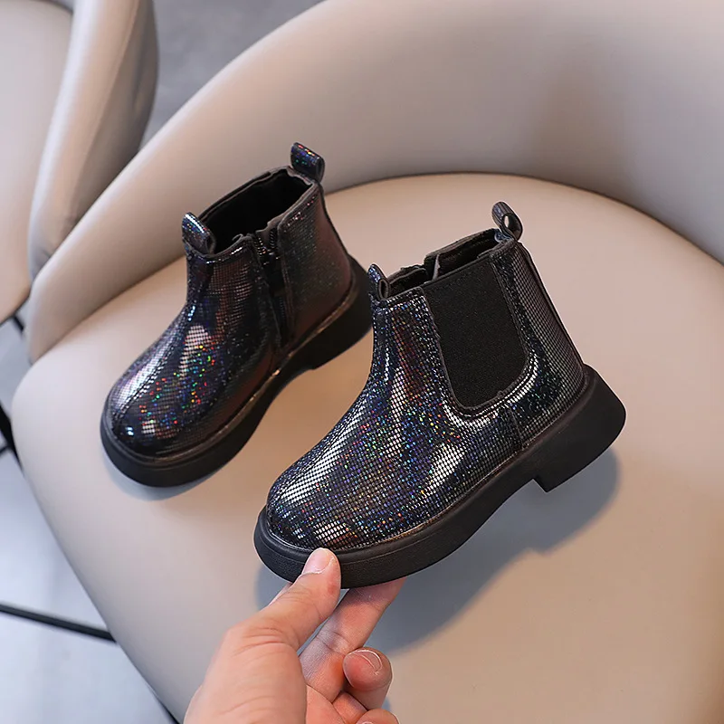 2023 Girls Boots New Autumn Winter Fashion Ankle Boots British Style Children Casual Shoes Sequin Trendy Baby Short Boots