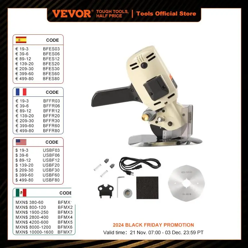 

VEVOR 170W/250W Fabric Cutter Electric Rotary Fabric Cutting Machine 1“ / 1.1" Cutting Thickness Octagonal Knife with Blade