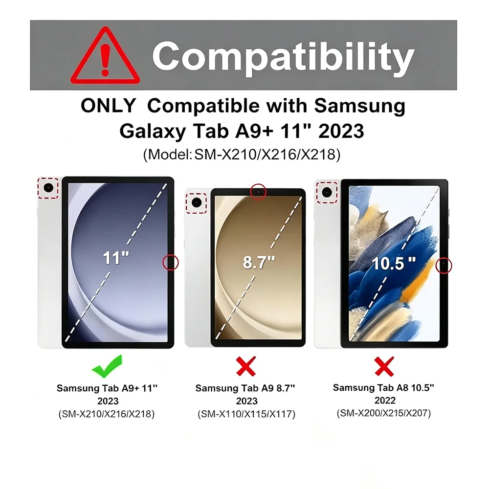 Case for 11" Samsung Galaxy Tab A9 Plus (SM-X210/X215/X216/X218) Tablet, Tri-fold Flip Folio Durable Portable Protective Sleeve 2