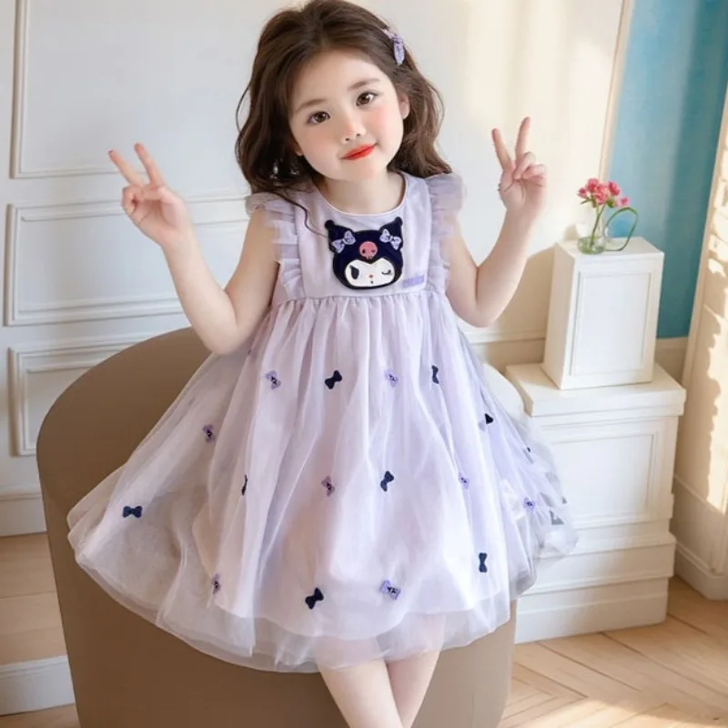 

2025 Kawaii New Kuromi Girls Mesh Dress Anime Sanrio Summer fashion Cute Children's Lolita Princess Dress Birthday Dress gifts