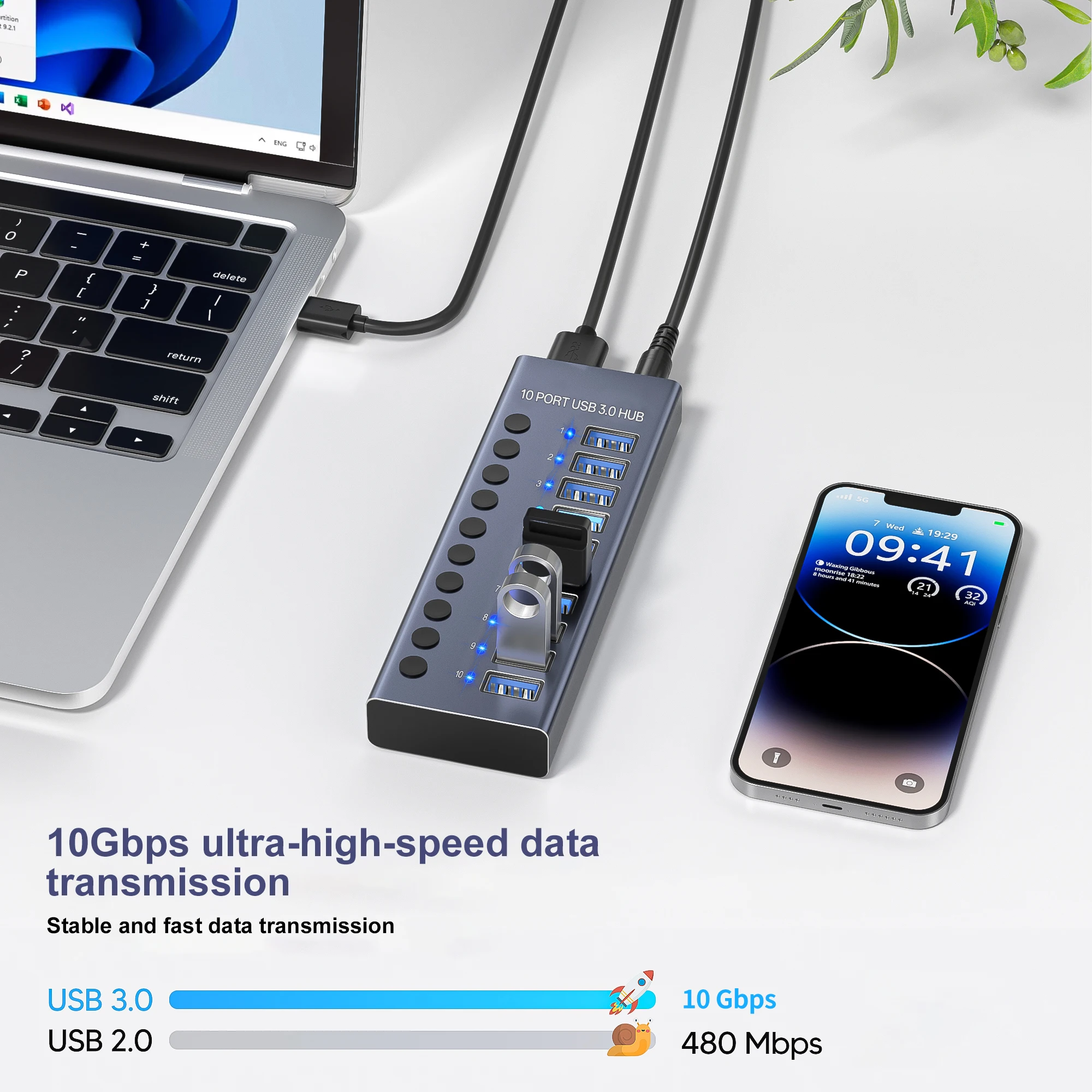 USB 3.0 Hub USB Hub 4 Port High Speed Type c Splitter 5Gbps لملحقات جهاز الكمبيوتر الشخصي محور متعدد المنافذ 4 منافذ USB 3.0 2.0