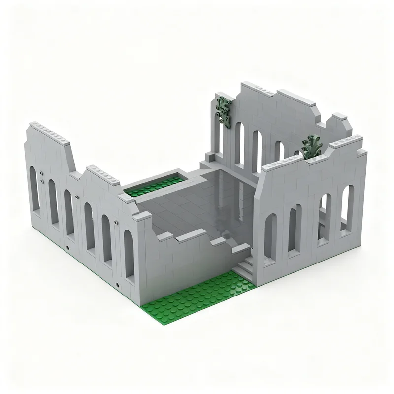 549 pièces MOC Grand modèle de paysage urbain modulaire en ruine Blocs de construction Architecture Cadeaux de Noël Jouets Idée créative Éducation