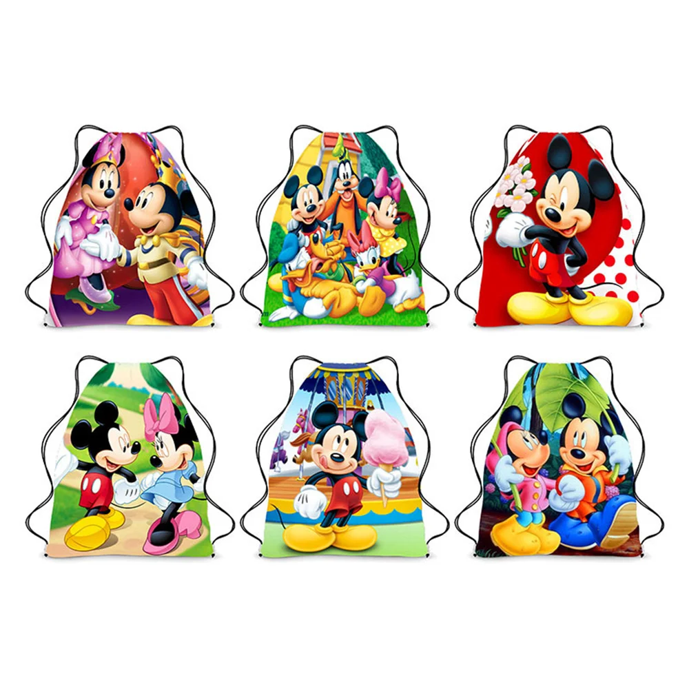 Disney-mochila de Mickey Mouse para niños y niñas, bolsa de almacenamiento portátil de dibujos animados de Minnie, bolsa con cordón, bolsa Kawaii