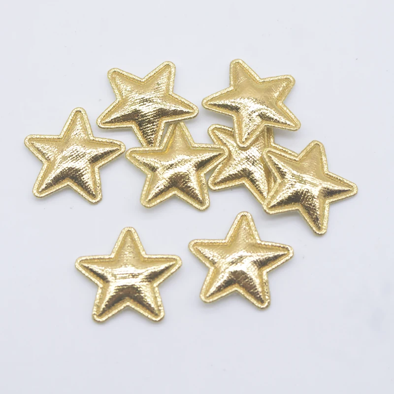100Pcs 20mm Padded Gold Cloth Star Moon Applique for DIY Craft Clothes Hairpin Wedding Decoration Patches Accessories