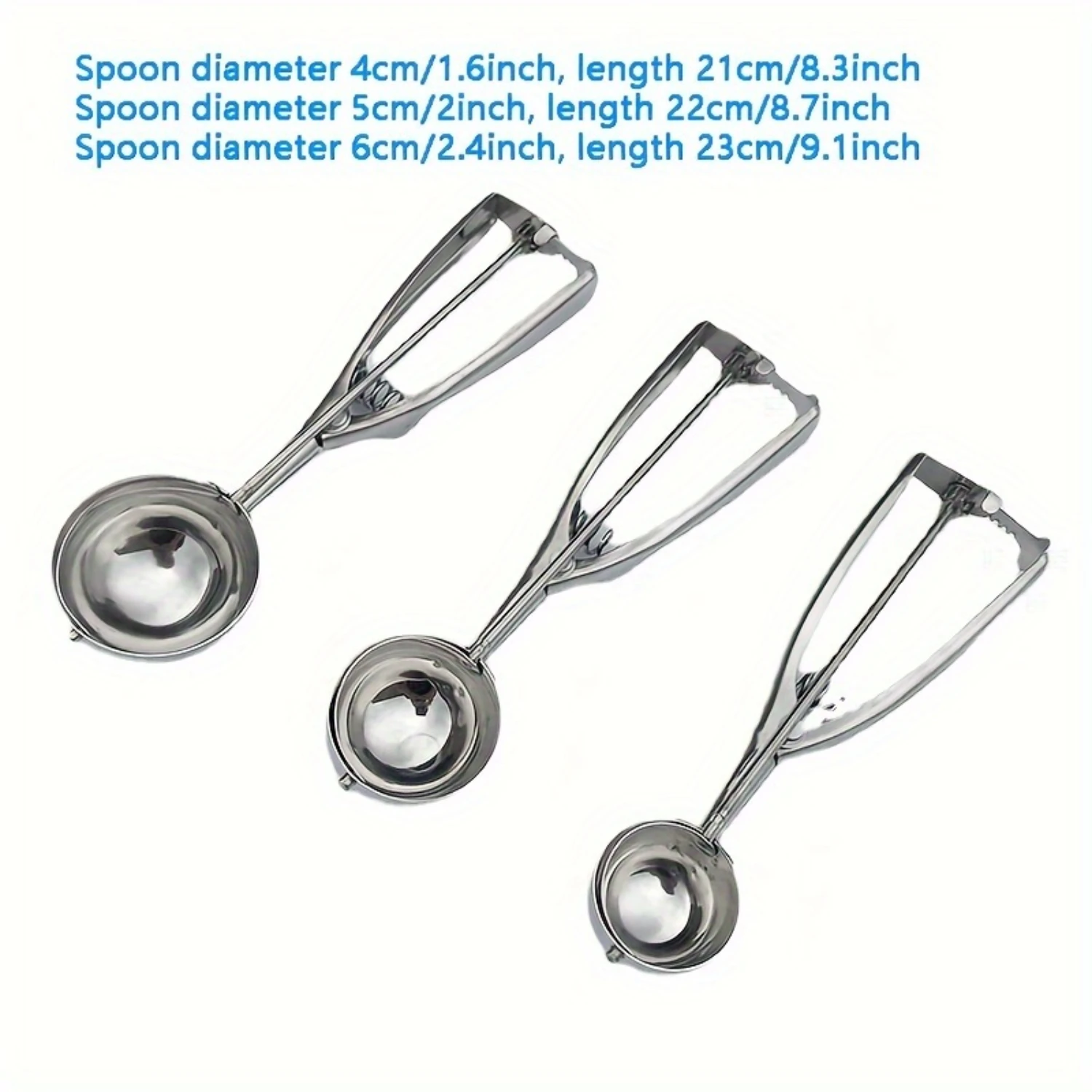 

3pcs Premium Stainless Steel Ice Cream Scoop Set - Trigger-Action Digger, Modern Dough Scooper, Reusable Melon Baller, Washable