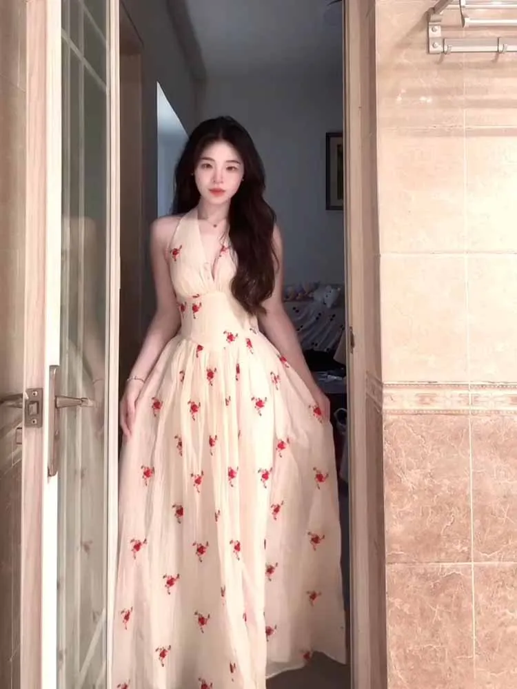 

KENI plus Size Pure Desire V-Neck Floral Print Maxi Dress Women Summer Vacation Waist-Cinching Long Dress Neck Hanging