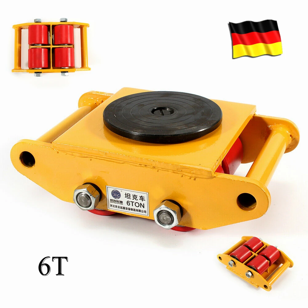 6t Dolly Skateboard Mechanical Roller Industrial Hinery Power Generation Heavy Cargo Trolley Skate 360° Swivel Cap