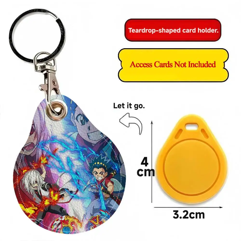 Cool B-Beyblade Burst 1PCS PU Leather Keychain Protective Case Door Lock Access Control Tags Card Bag Key Tag Ring