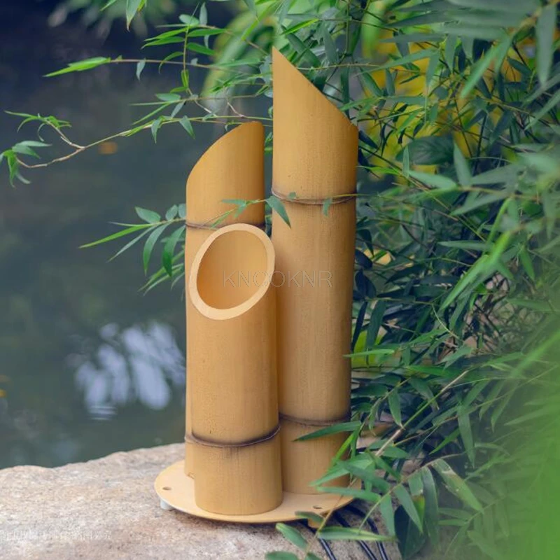 Lampada da giardino impermeabile con simulazione in resina per esterni, luci paesaggistiche da giardino in bambù, luci in tubo di bambù, lampada da prato sul lato della strada