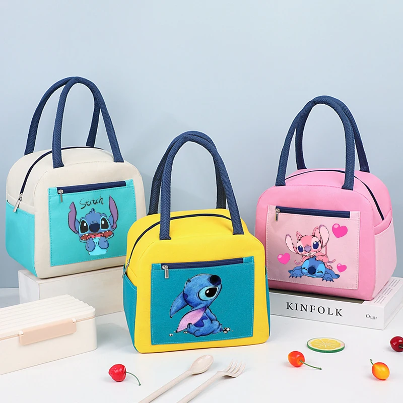 Cute Stitch Lunch Bag Disney Lunch Bags Children Cartoon Printed Food Insulation Bags Girls Fashion Large Capacity Handbags