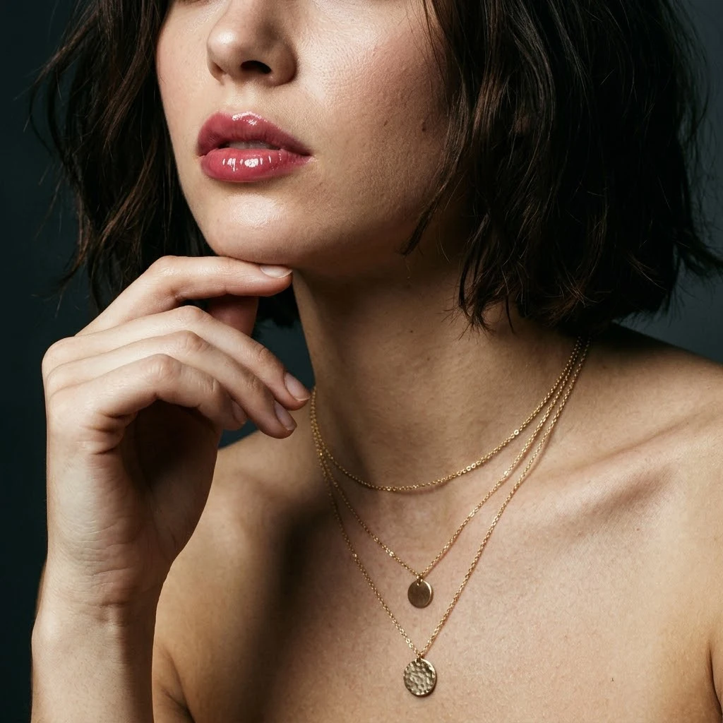 French Vintage 14K Gold Plated Stainless Steel Necklace Set Elegant Multi Layered Smooth Round Textured Coin Necklaces Women