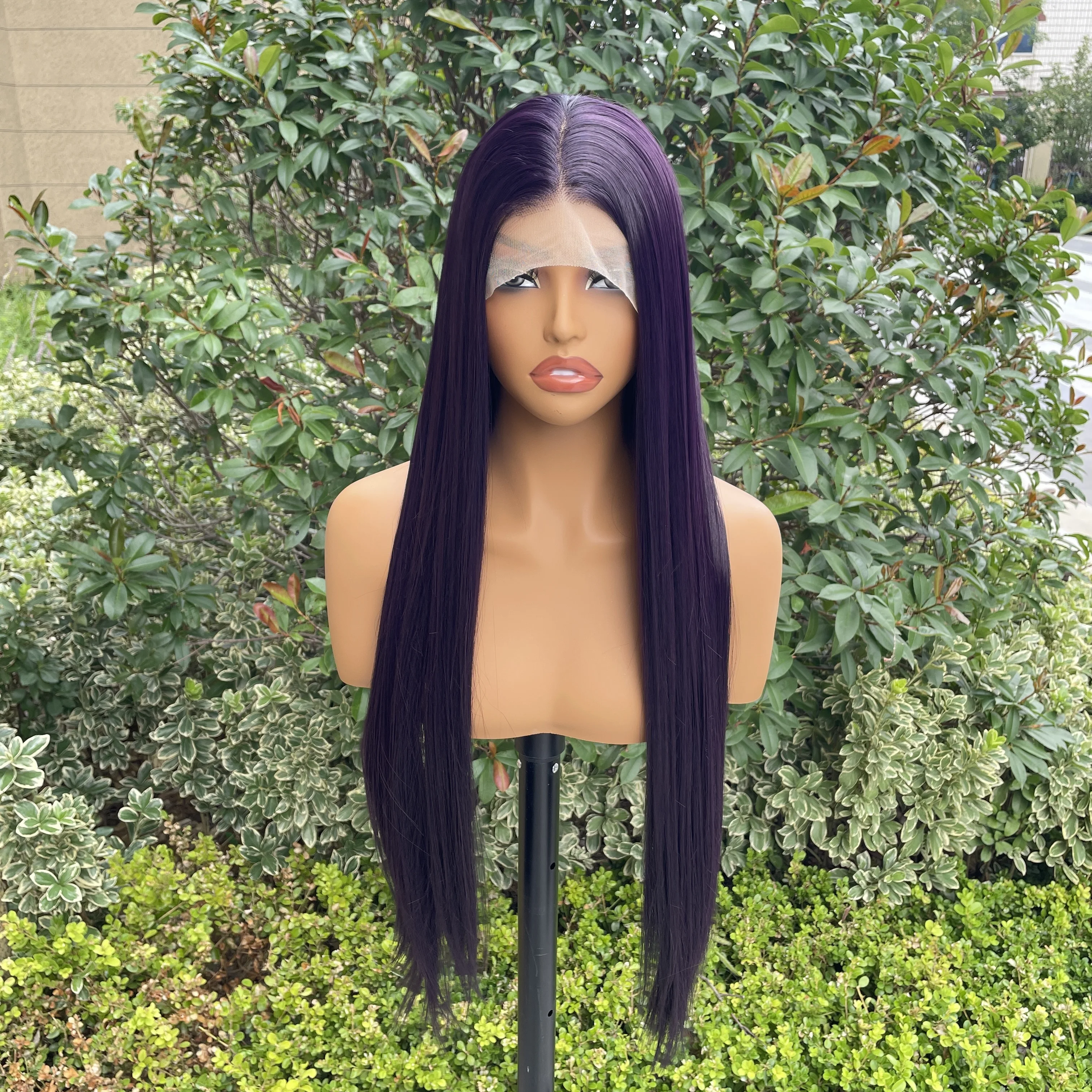 

Dark Purple 26 Inch Long Straight Synthetic Wigs for Black Women 13x4 Lace Front Glueless Wigs Heat Resistant Free Part Natural