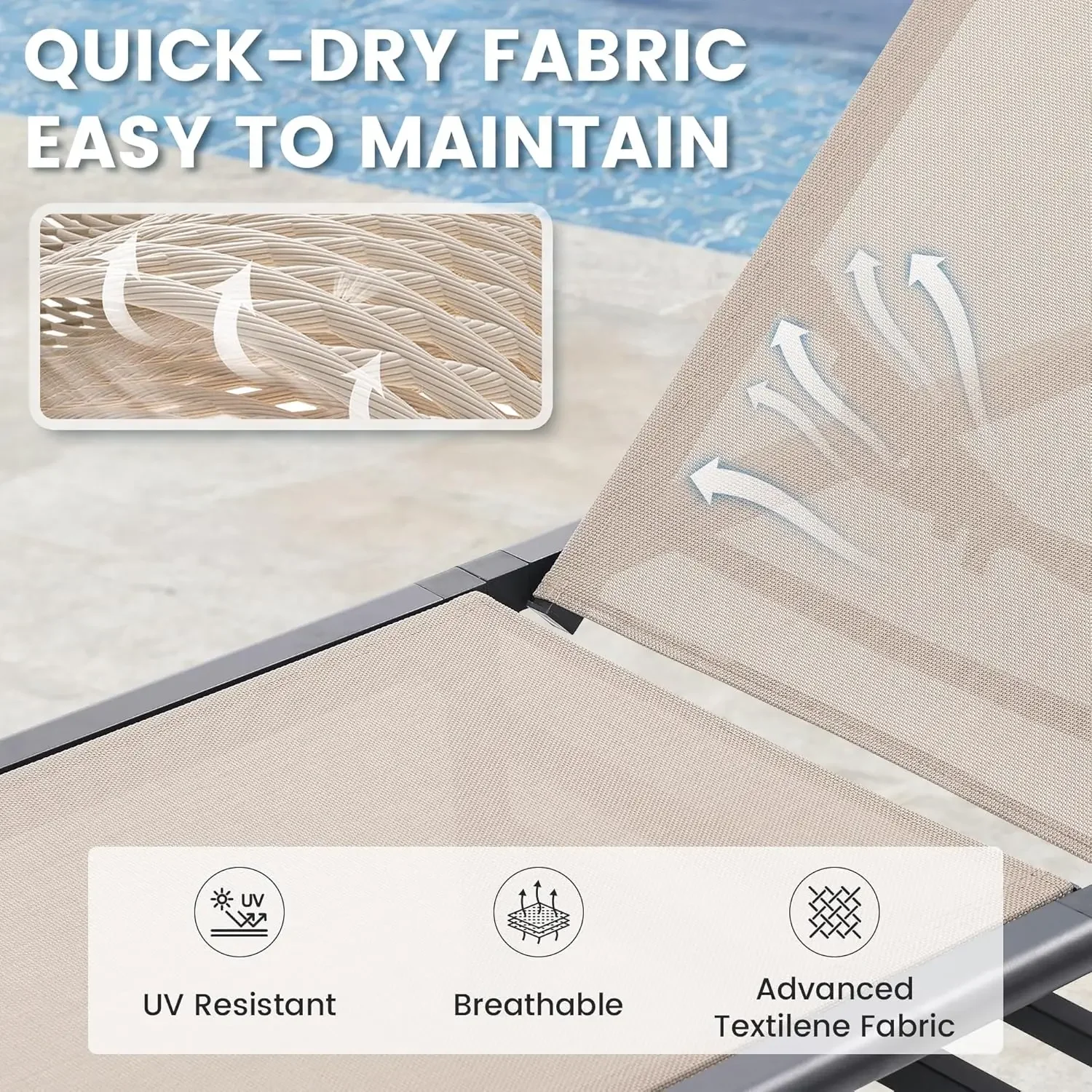 Set of 2 with 5 Adjustable Backrest, No Assembly Required, Lightweight, Foldable, Portable Chair Furniture for Pool, Deck, Lawn