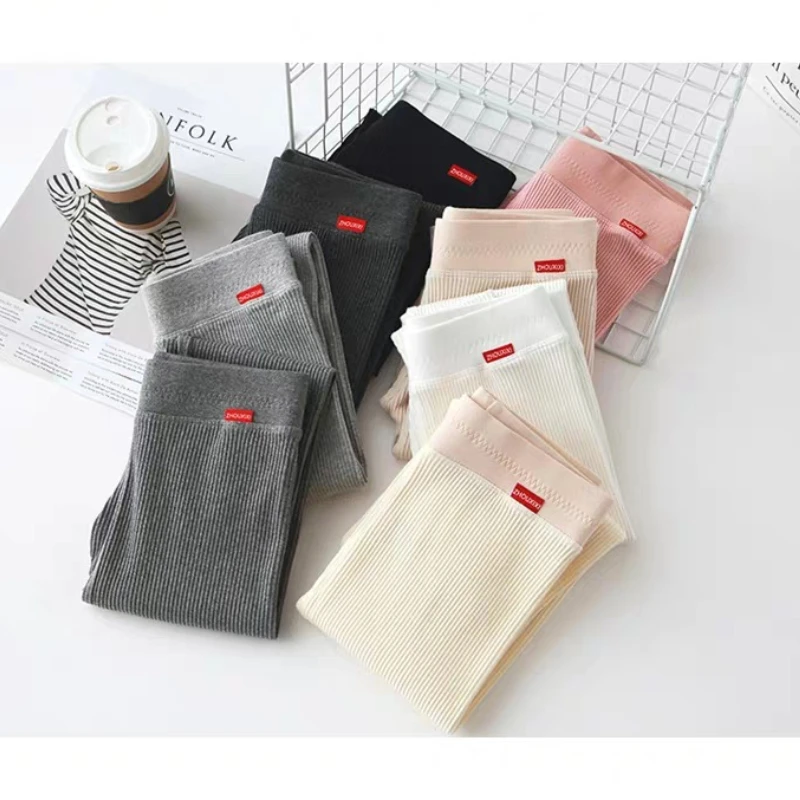 

Осенние леггинсы для женщин, новинка 2023 года, хлопковые леггинсы в полоску с высокой талией, эластичные тонкие модные женские укороченные брюки длиной до щиколотки