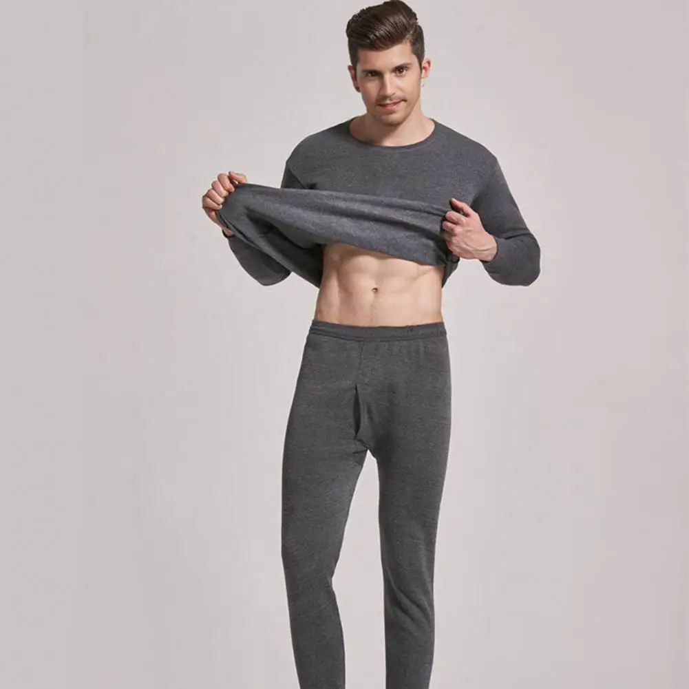 Seamless Thermal Base Layer Suit Men's Winter Thermal Underwear Set 2-piece Round Neck Long Sleeve Pajamas Warm Thick for Cold