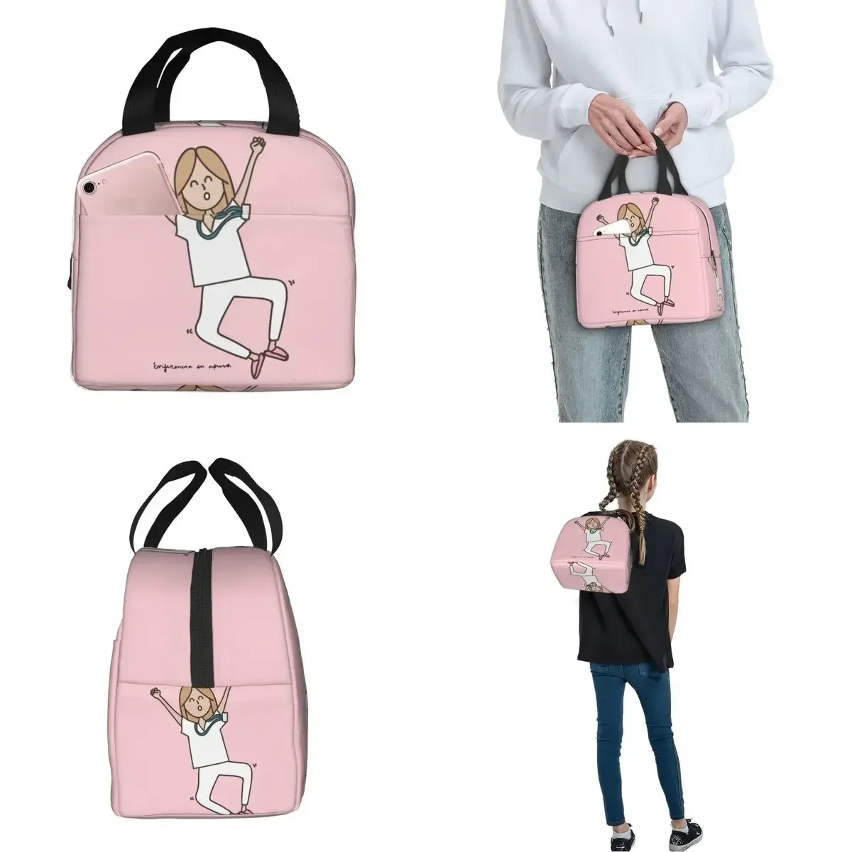 Cartoon Ladies Work Lunch Bag for Doctor Nurse Enfermera En Apuros Lunch Boxes Accessories Insulated Cooler Bag Thermal Cold