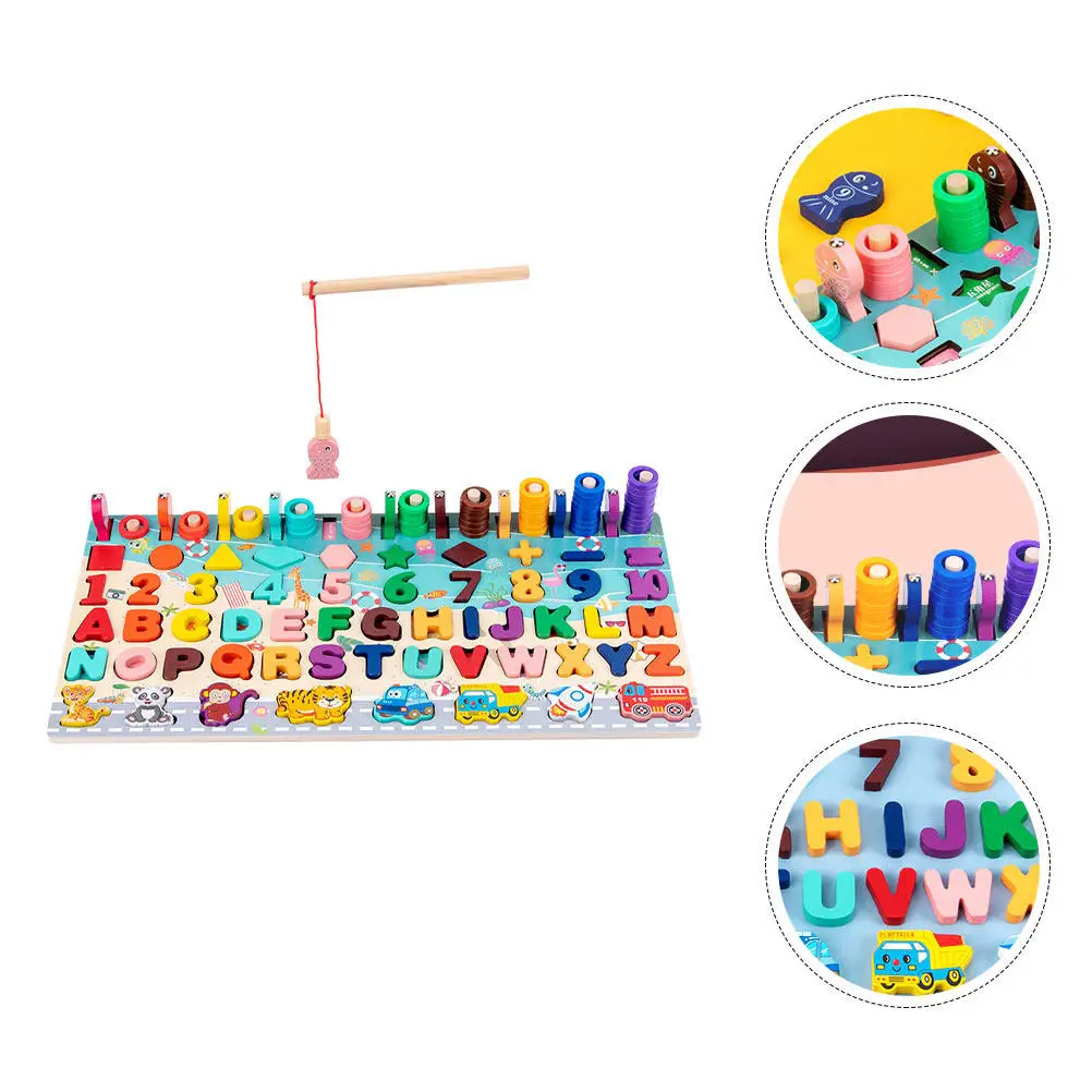 

1Set Wooden Number Letter Shape Cognitive Board Educational Matching Game Colorful Puzzle Fishing Blocks for Kids Development