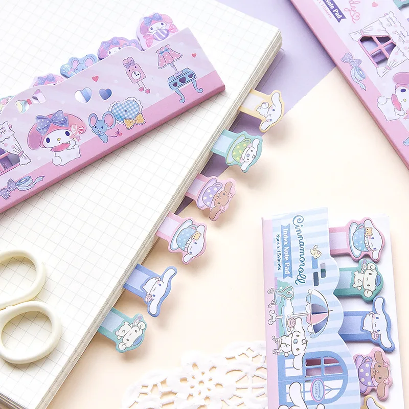 Блокнот для заметок Sanrio с героями мультфильмов Hello Kitty и Cinnamoroll, милые стикеры Kuromi и Melody, канцелярские товары, закладки, школьные принадлежности