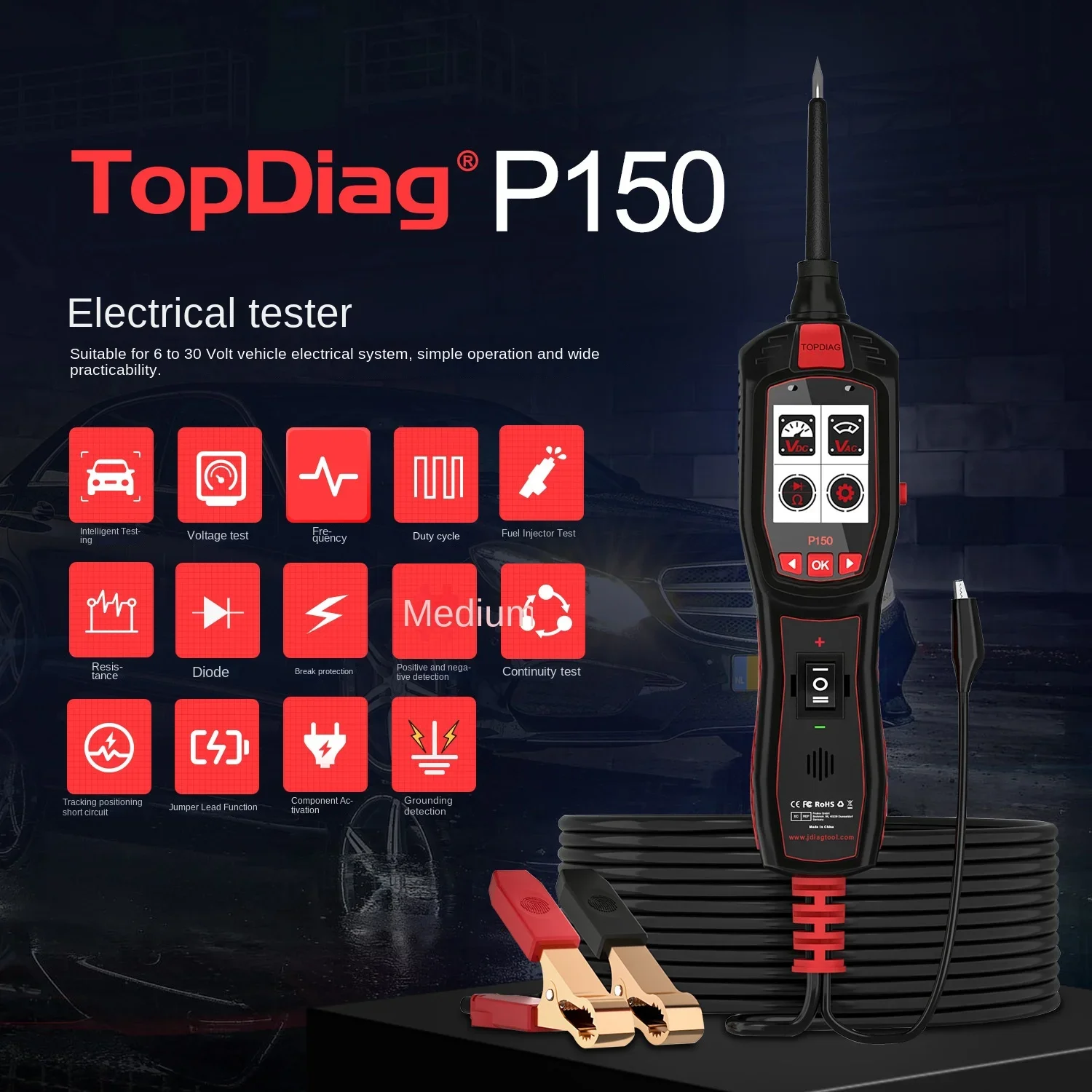 A+ JDiag TopDiag P150 Electrical Tester 6-30V Vehicle System Diagnosis Fuel Injector Signal Detection Intelligent Tester