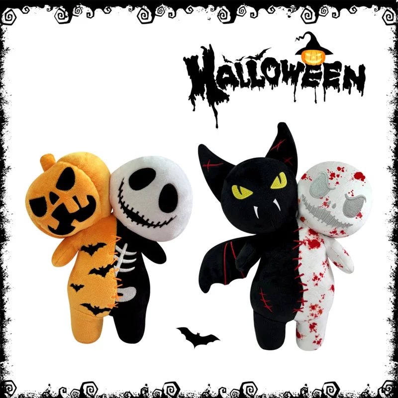 

25cm Halloween Horror Pumpkin Skeleton Composite Plush Doll Bats Skeleton Luminous Soft Plush Dolls For Children Halloween Gifts