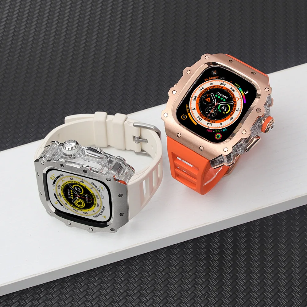 Modification Kit For Apple Watch Ultra 2 49MM Stainless Steel Transparent Frame Metal Case For Iwatch 9 8 7 6 5 4 SE 45MM 44MM