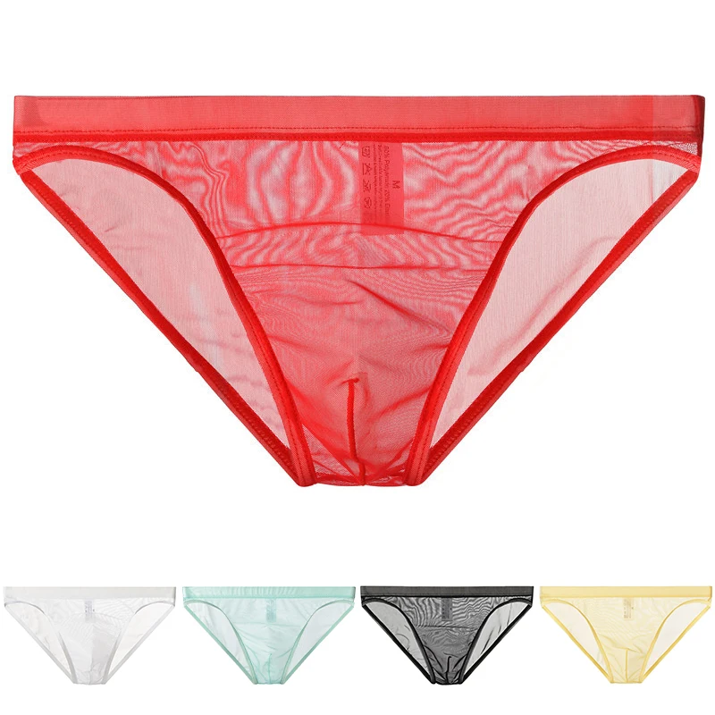 

Lingerie For Mens Panties Sexy Full Transparent Small Pouch Briefs Bottoms Sissy Underwear Shorts Yellow Color