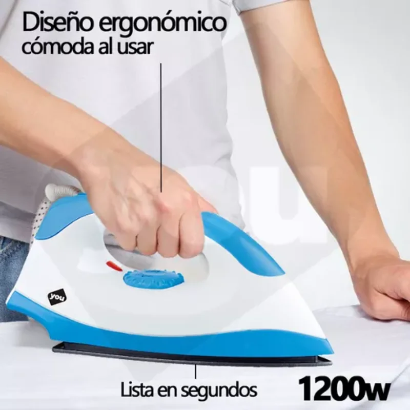 Portable non stick flat dry clothes iron  white with blue household iron