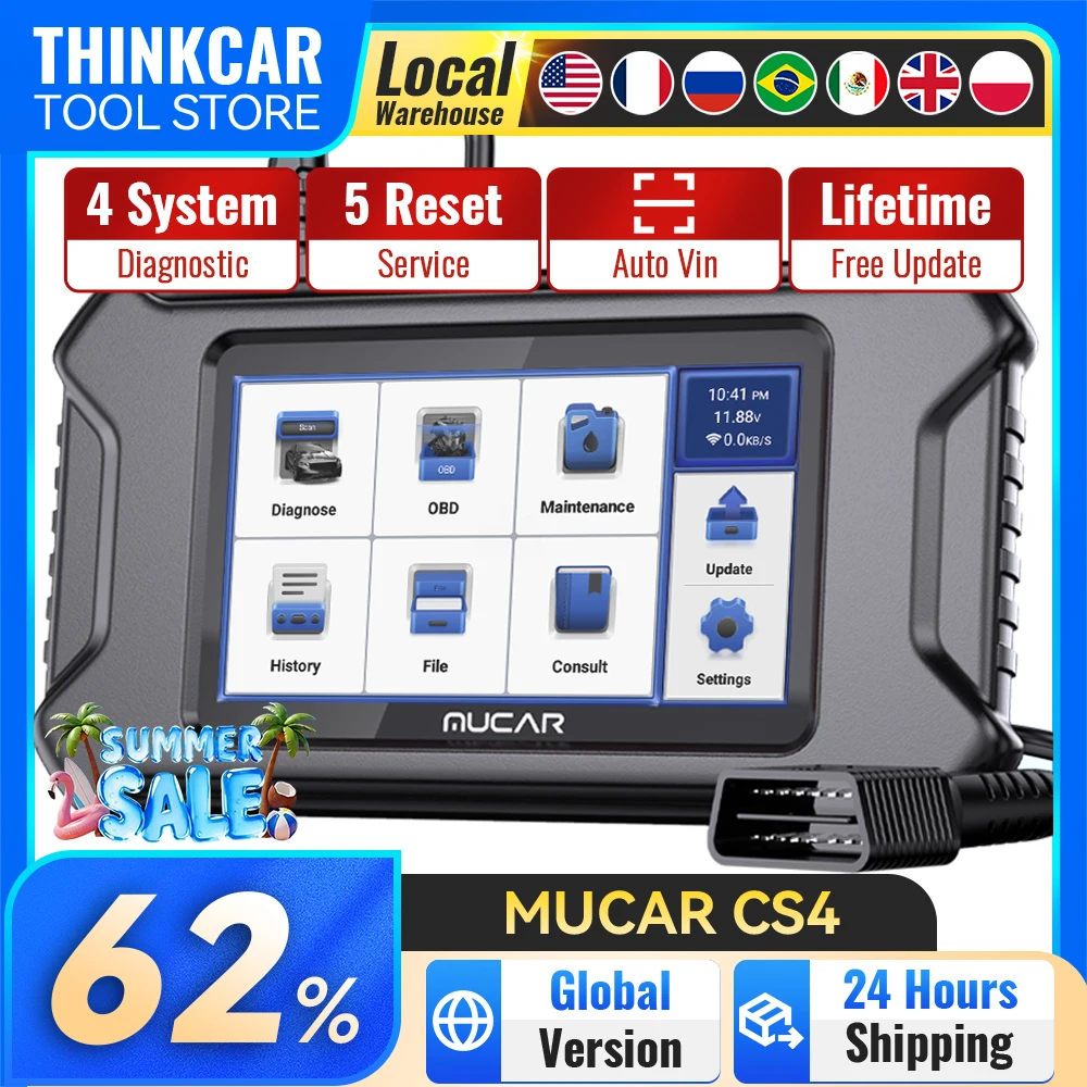 

Mucar CS4 CS6 Obd2 Scanner ECM/SRS/ABS/TCM System 5/7 Reset Lifetime Free Car Code Reader Auto Diagnostic Tools for 99% Vehicle