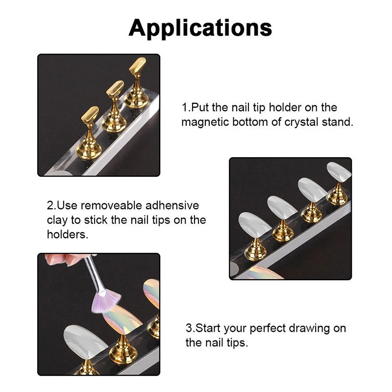 Nieuwe magnetische acryl manicure gereedschap nagel praktijk hand nagel oefeningen voetstuk nagel benodigdheden nagel tips displaystandaard goud