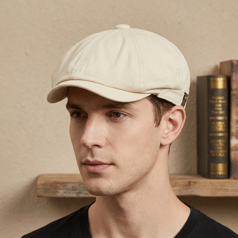 Solid Color Newsboy Cap Lightweight Breathable Men Painter Hat Side Metal Snap Button Soft Structured Crown Octagonal Hat Women