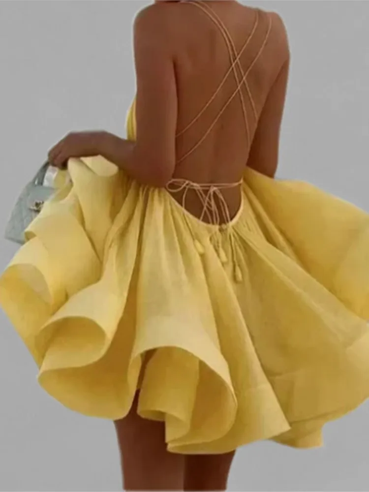 Seksowne Mini Sukienki Damskie Jednolite Kolory Modne Cienkie Ramiączka Dekolt V Odkryte Plecy Elegancka Sukienka na Imprezę Bal Klub Nocny Kolację Vestidos