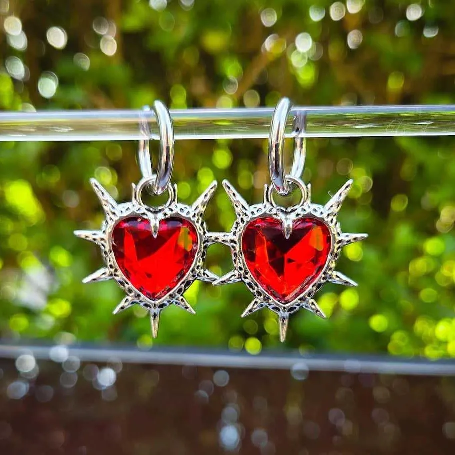 

Spike Heart earrings, punk jewelry, Gothic, Vintage, thorns, Hippie accessories rock,handcrafted, Gift,Love ear hooks For Women