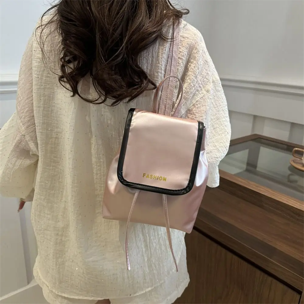 

Casual Large Capacity Women's Backpack PU Leather Solid Color Students Backpack Drawstring Shoulder Bag Travel