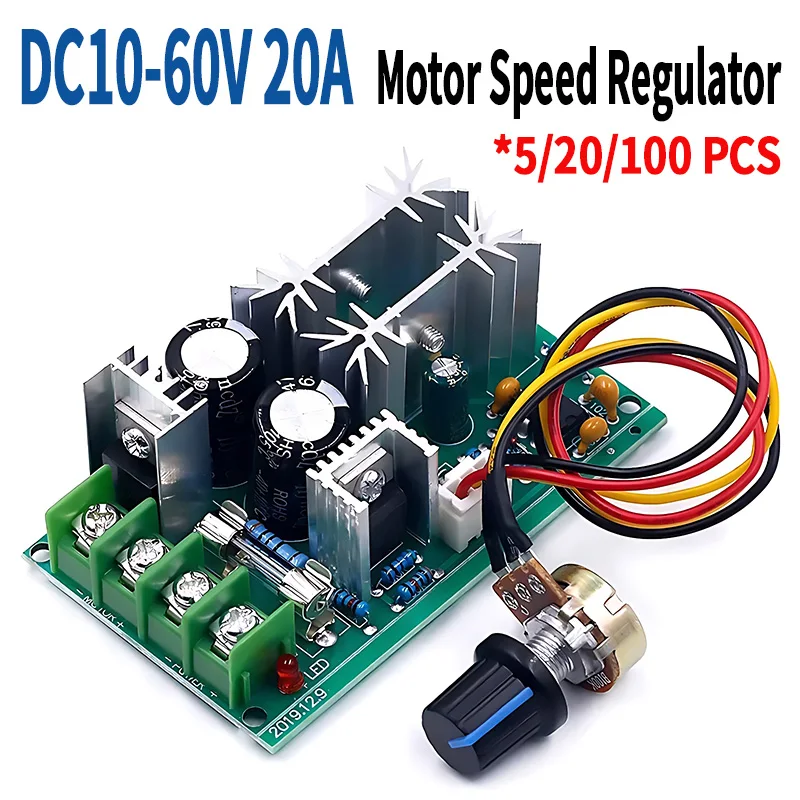 DC10-60V DC Motor Speed Regulator 12V 24V 36V 48V High Power Drive Module PWM Motor Speed Controller 20A Current Regulator