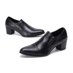 Original Male Serpentine Pointed Toe Shoes Wedding High Heel Dress Shoes Man Plus Size Business Office Genuine Leather Shoes