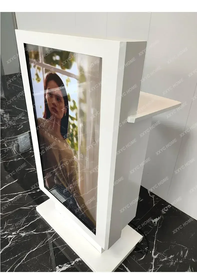 Multimedia reception, conference speeches at the launch desk, stainless steel welcome desk customization