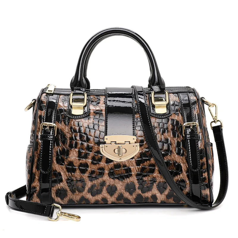 Borsa leopardata borsa da donna in pelle borsa Boston di grande capacità moda Versatile borsa a tracolla monospalla in pelle bovina