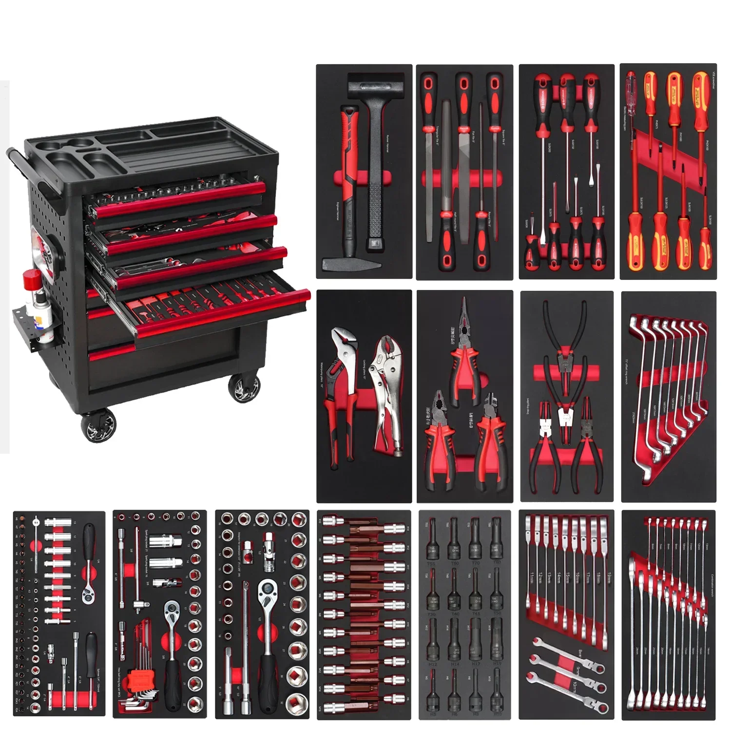 Metal Auto Repair 7 Drawer Roller Cabinet Tool Cart Mobile Toolbox Steel Roller Tool Cabinet Stainless Steel Toolbox