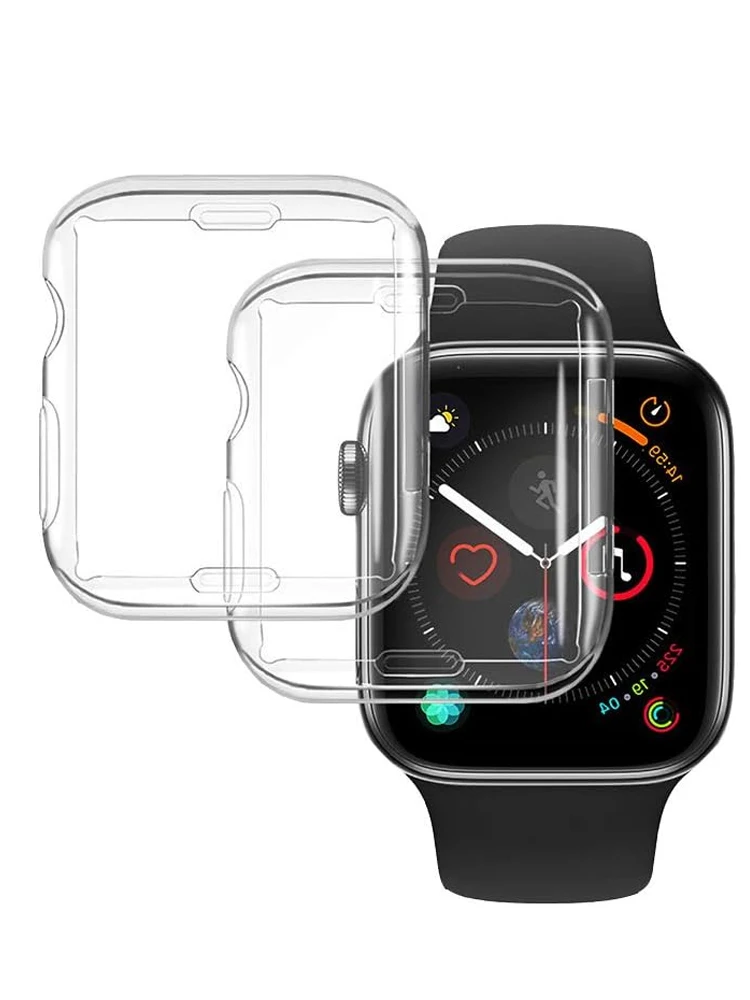 Abdeckung für Apple Watch Gehäuse Serie 9, 8, 7, 6, 5, 4 SE 45 mm, 44 mm, 40 mm, 41 mm, 38/42 mm, weiche TPU-Stoßstangen-Displayschutzfolie, iwatch-Schutz