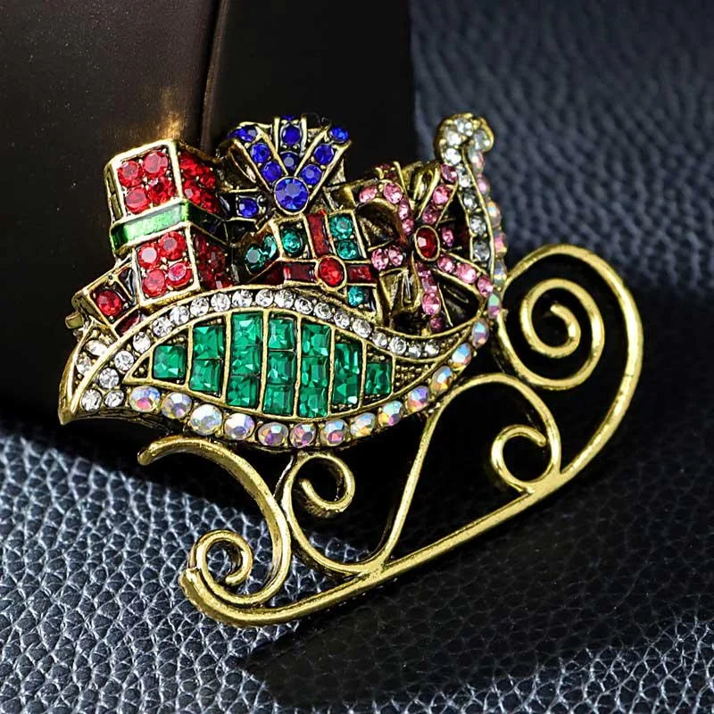 Taking Gifts Sleigh Brooches for Women Big Vintage Rhinestone Brooch Pin