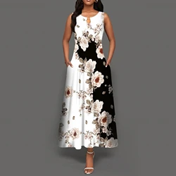 Robe Longue à Imprimé Floral pour Femme, Tenue Décontractée à Col en V, Style Bohème Rétro, Nouvelle Collection