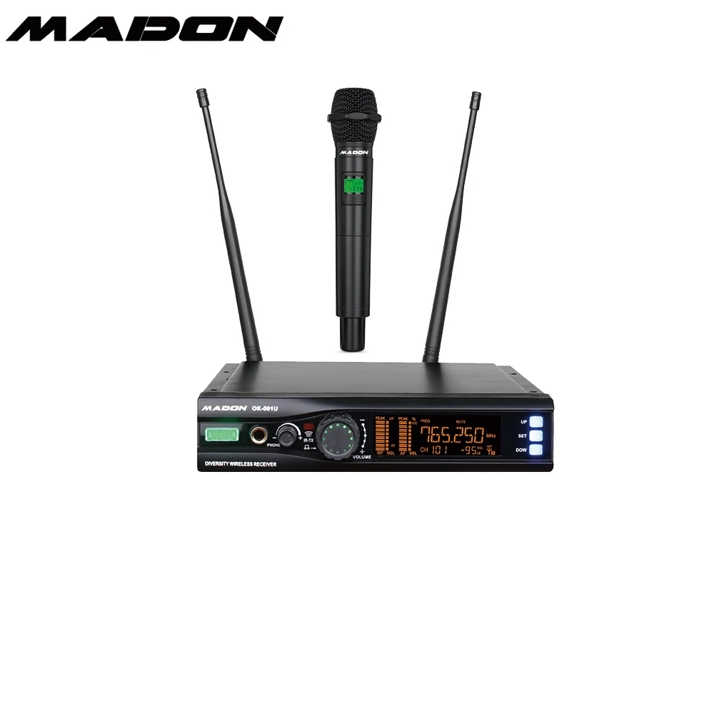 

Madon Traditional Digital ID Pilot Series MIC OK-001U Single Channel True Diversity Receiver with OK-2H HAND-HELD MICROPHONE