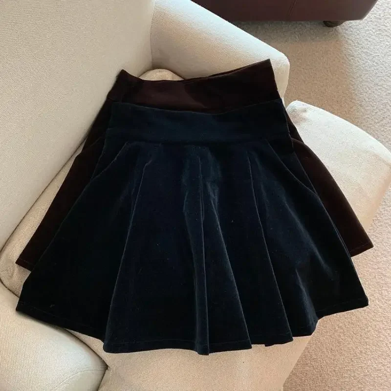 Vintage Mini Skirts Women Pleated L-4XL Pure Simply Folds Clothes Girlish All-match Temper Cozy Baggy Юбка Женская Korean trendy