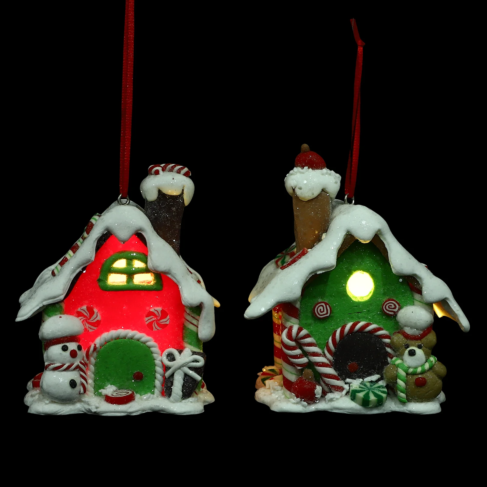 2 Pcs Christmas Gingerbread House Decor Ornaments Home Decoration Luxury Party Polymer Clay Lighted Houses Small