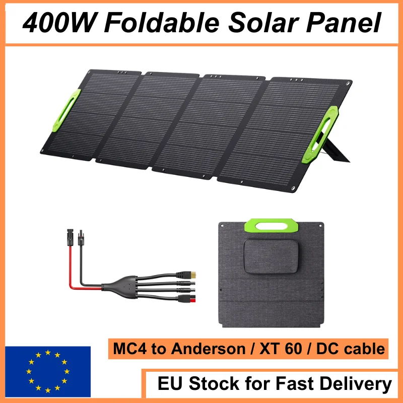 Panel Solar Plegable Portátil de 400W con Múltiples Salidas, Resistente al Agua IP67, para Camping y Viajes en RV